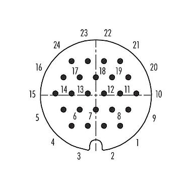 Polbild (Steckseite) RD30 Flanschstecker, Polzahl: 24, ungeschirmt, löten, IP65, Frontmontage