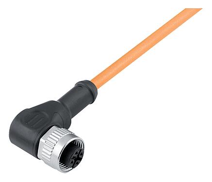 Illustratie M12 Female haakse connector, aantal polen: 5, onafgeschermd, aan de kabel aangegoten, IP68/IP69K, UL 2238, PUR, oranje, 5 x 0,34 mm², voor lasapplicaties, 5 m