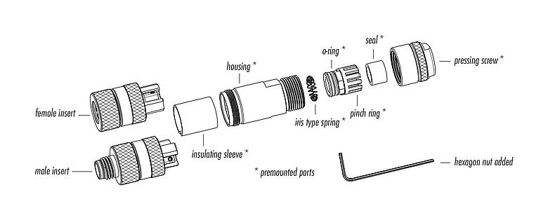 Komponentritning 99 3363 100 04 - M8 Kabelplugg, antal poler: 4, 4,0-5,5 mm, kan skärmas, skruvkläm, IP67, UL