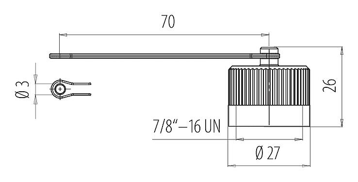 縮尺図 7/8" 保護キャップ, IP67, 固定ストラップ付き