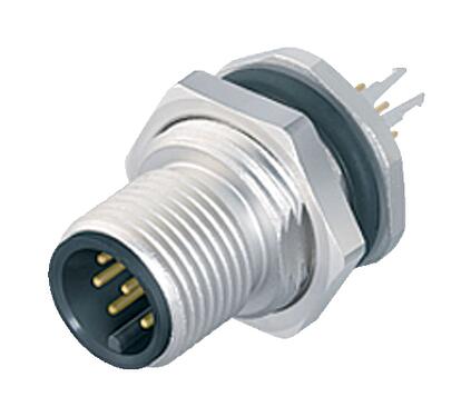 Illustratie M12 Male panel mount connector, aantal polen: 5, schermbaar, THT, IP68, UL 2238, PG 9, Achterwandmontage