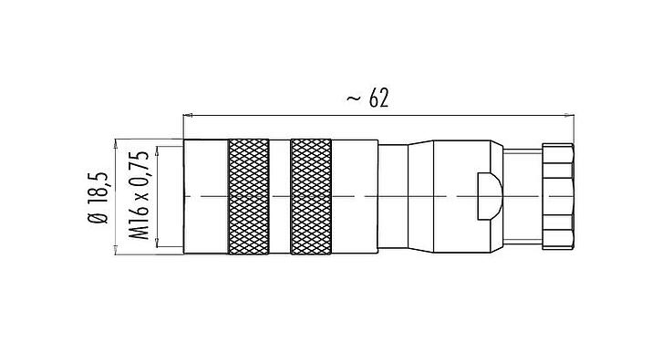 Scale drawing M16 Female cable connector, Contacts: 2 (02-a), 6.0-8.0 mm, shieldable, solder, IP67, UL 2238