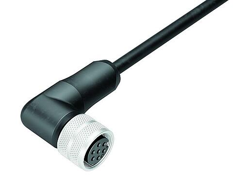 Abbildung M16 Winkeldose, Polzahl: 7 (07-a), geschirmt, am Kabel angespritzt, IP67, PUR, schwarz, 7 x 0,25 mm², 5 m