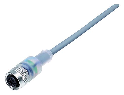 Illustration 77 3630 0000 20004-0200 - M12 Female cable connector, Contacts: 4, unshielded, moulded on the cable, IP69K, UL 2238, PVC, grey, 4 x 0.34 mm², with LED PNP, 2 m