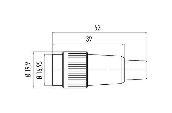 Dibujo a escala Bayoneta Conector de cable hembra, Número de contactos: 4, 6,0-8,0 mm, sin blindaje, soldadura, IP40