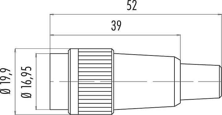 縮尺図 バヨネット メスケーブルコネクタ, 極数: 2, 6.0-8.0mm, 非シールド, はんだ, IP40