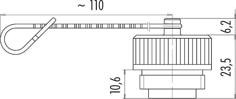 Dessin coté Capuchon de protection, IP67, pour connecteur femelle
