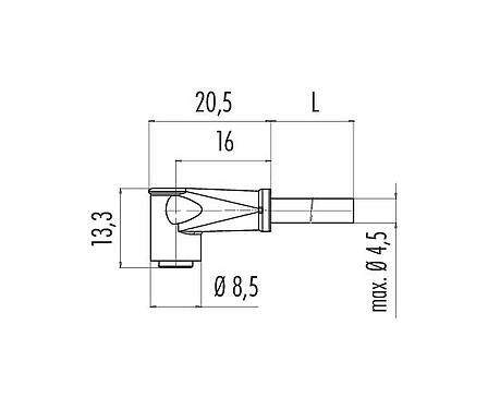 Scale drawing 79 3414 15 03 - Snap-In Female angled connector, Contacts: 3, unshielded, PUR, black, 3 x 0.14 mm²