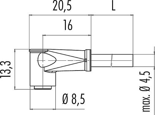 스케일 드로잉 M8 각진 소켓, 콘택트 렌즈: 3, 차폐되지 않음, PVC, 검정, 3x0.14mm², 스냅 버전, 5m