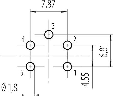 Geleiderconfiguratie 7/8" Female panel mount connector, aantal polen: 4+PE, onafgeschermd, THT, IP68, UL 2238, VDE, Achterwandmontage, gegoten