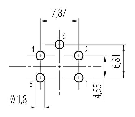 Geleiderconfiguratie 7/8" Female panel mount connector, aantal polen: 4+PE, onafgeschermd, THT, IP68, UL 2238, VDE, Achterwandmontage, gegoten
