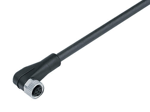 Illustration 77 3408 0000 50004-0500 - M8 Female angled connector, Contacts: 4, unshielded, moulded on the cable, IP67/IP69K, UL, PUR, black, 4 x 0.34 mm², 5 m