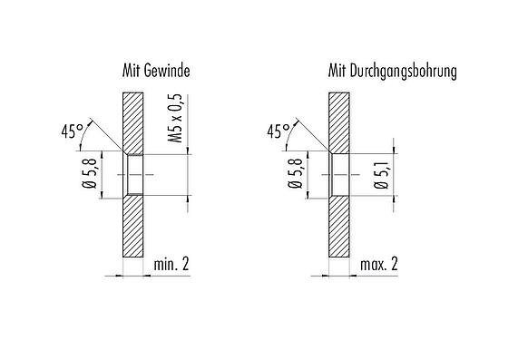 Montageanleitung / Montageausschnitt M5 Flanschstecker, Polzahl: 4, ungeschirmt, Litzen, IP67, M5x0,5, Frontmontage