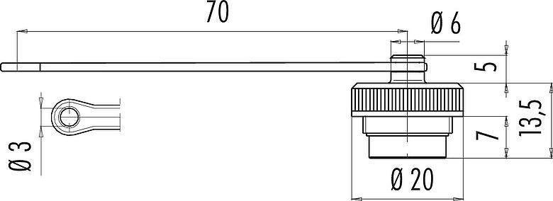 Scale drawing Protecting cap, IP67, for female panel mount connector
