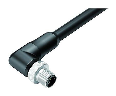 Illustration 77 0677 0000 70505-0500 - M12 Male angled connector, Contacts: 4+PE, unshielded, moulded on the cable, IP68, UL, PUR, black, 5 x 1.50 mm², 5 m