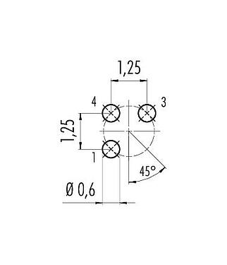 Conductor layout 86 8105 1100 00003 - M5 Male panel mount connector, Contacts: 3, unshielded, THT, IP67, UL