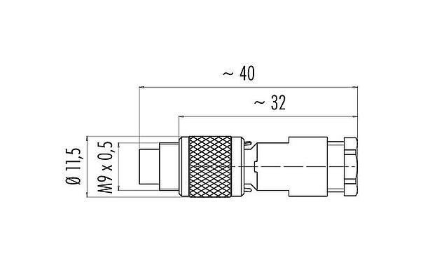Rysunek z wymiarami M9 Męskie złącze kablowe proste, Kontaktów: 2, 3,5-5,0 mm, nieekranowany, lutowanie, IP67