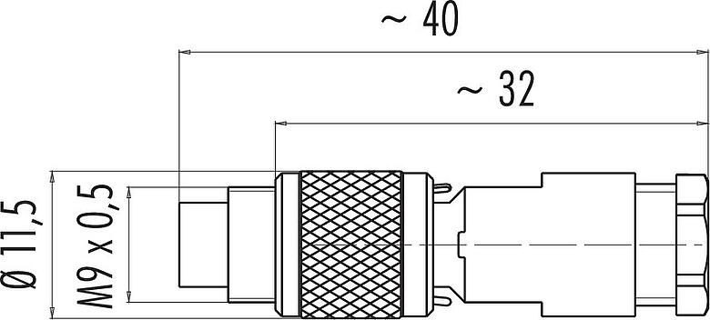 Dessin coté M9 Connecteur mâle, Contacts: 8, 3,5-5,0 mm, non blindé, souder, IP67