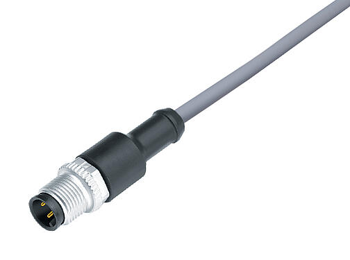 Illustratie 77 3429 0000 20004-0200 - M12-A Kabelstekker, aantal polen: 4, onafgeschermd, aan de kabel aangegoten, IP68, UL, PVC, grijs, 4 x 0,34 mm², 2 m