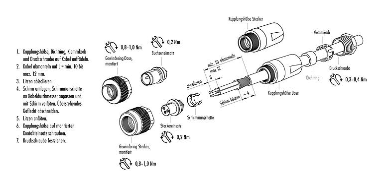 Montageanleitung 99 0401 10 02 - M9 Kabelstecker, Polzahl: 2, 3,5-5,0 mm, schirmbar, löten, IP67