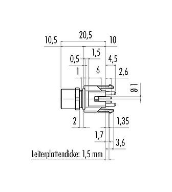 Maßzeichnung M8 Flanschdose, Polzahl: 3, ungeschirmt, THR, IP67, UL 2238