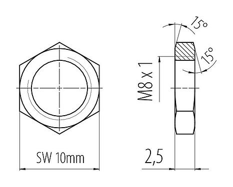 Dessin coté 01 1188 001 - M8 - mounting nut M8x1,0; series 818