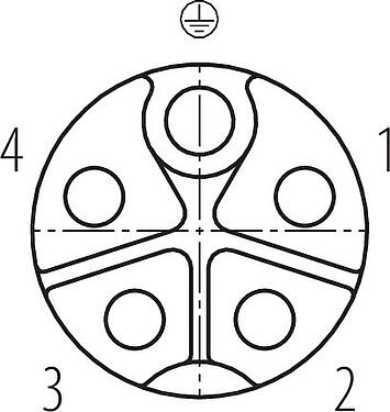 Polbild (Steckseite) M12 Schaltschrankdurchführung, Polzahl: 4+PE, geschirmt, steckbar, IP67, UL 2238, M12x1,0, Rückwandmontage