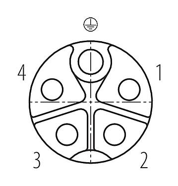 Disposition des contacts (Côté plug-in) M12 Traversée de panneau, Contacts: 4+PE, blindé, enfichable, IP67, UL 2238, M12x1,0, Montage mural arrière