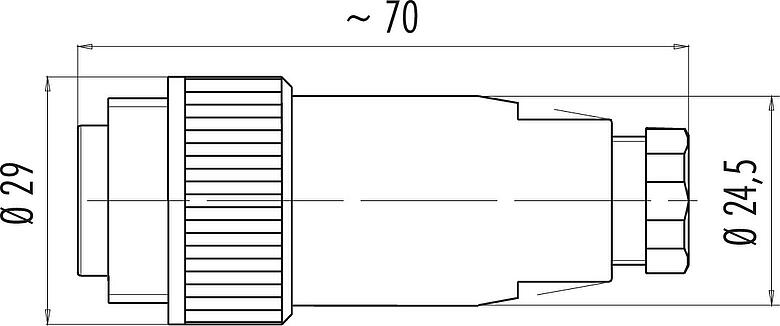 Maßzeichnung RD24 Kabelstecker, Polzahl: 6+PE, 6,0-9,0 mm, ungeschirmt, löten, IP67, UL, ESTI+, VDE, PG 9