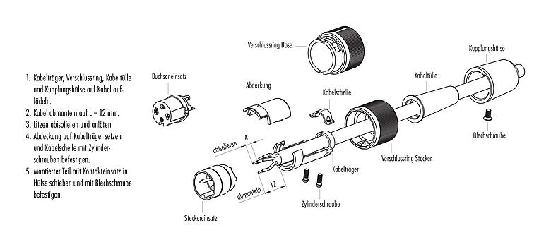 Montageanleitung Bajonett Kabelstecker, Polzahl: 2, 3,0-6,0 mm, ungeschirmt, löten, IP40