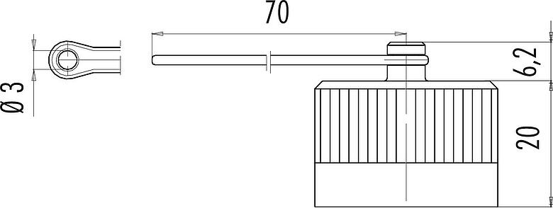 Dessin coté Capuchon de protection, IP67, pour embase mâle