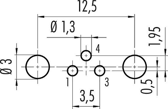Conductor layout M8 Male panel mount connector, Contacts: 3, shieldable, THT, IP67, UL 2238, M8x1.0, Rear mounting, potted