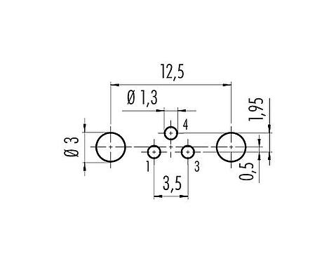 導體佈局 M8 針頭法蘭座, : 3, 可接遮罩, THT, IP67, UL 2238, M8x1.0, 後壁安裝, 模压