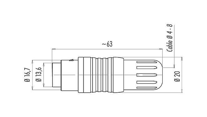 Dessin coté Push Pull Connecteur mâle, Contacts: 6, 4,0-8,0 mm, blindable, souder, IP67