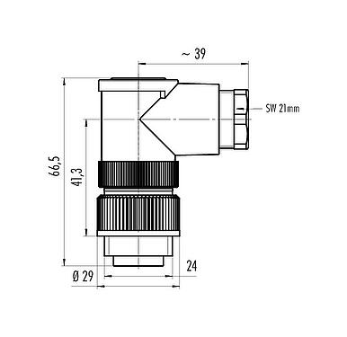 Skalritning RD24 Vinkelplugg, antal poler: 6+PE, 10,0-12,0 mm, oskärmad, crimpning (crimpkontakter måste beställas separat), IP67, PG 13,5