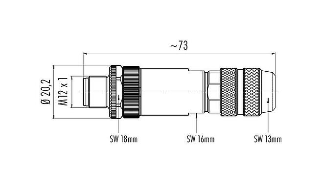 Maßzeichnung 99 1433 810 04 - M12 Kabelstecker, Polzahl: 4, 5,0-8,0 mm, schirmbar, crimpen (Crimpkontakte müssen separat bestellt werden), IP67, UL 2238