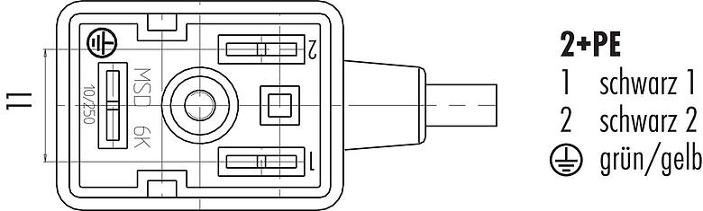 Polbild (Steckseite) 30 5539 300 520 - Bauform B Magnetventilsteckdose, Polzahl: 2+PE, ungeschirmt, am Kabel angespritzt, IP67, PUR, Schaltung Z20, 3 m