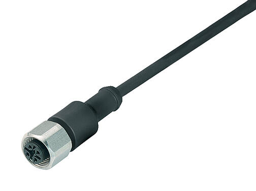 Illustration 77 3730 0000 50004-0200 - M12 Connecteur femelle, Contacts: 4, non blindé, surmoulé sur le câble, IP69K, UL, PUR, noir, 4 x 0,34 mm², Acier inoxydable, 2 m
