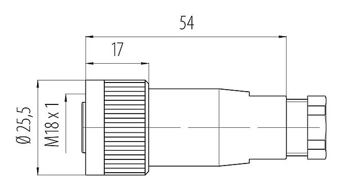 Disegno in scala M18 Connettore cavo femmina, Numero poli: 4, 10,0-12,0 mm, non schermato, morsetto a vite, IP67