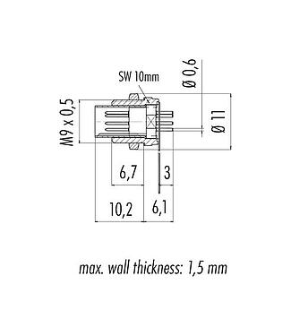 Scale drawing 09 0481 65 08 - M9 Male panel mount connector, Contacts: 8, unshielded, THT, IP40