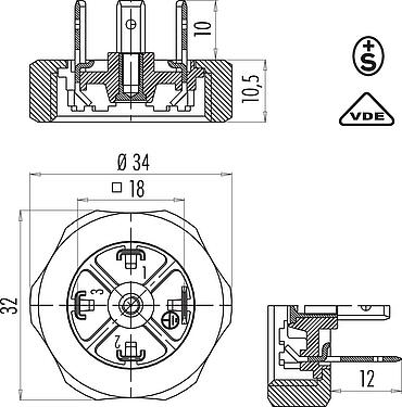 比例圖 設備插頭, : 2+PE, 非遮罩, 焊接, IP40 不帶密封圈, VDE, ESTI+