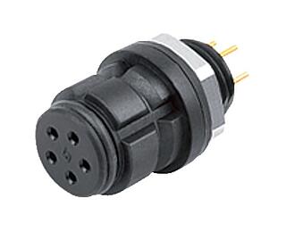 Snap-In Female panel mount connector, Contacts: 8, unshielded, THT, IP67, UL 2238, M8x0,75, Front mounting