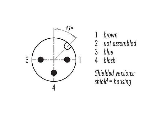 Contact arrangement (Plug-in side) 77 3529 0000 50703-0500 - M12 Male cable connector, Contacts: 3, shielded, moulded on the cable, IP67, UL, PUR, black, 3 x 0.34 mm², 5 m