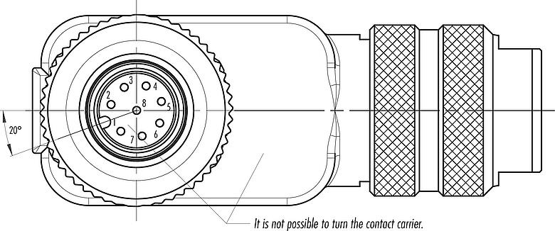 Contact arrangement (Plug-in side) M12 Female angled connector, Contacts: 8, 6.0-8.0 mm, shieldable, screw clamp, IP67, UL 2238, with shielding ring