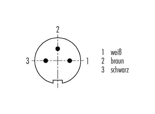 Polbild (Steckseite) 79 1405 75 03 - M9 Winkelstecker, Polzahl: 3, geschirmt, am Kabel angespritzt, IP67, PUR, schwarz, 5 x 0,25 mm², 5 m