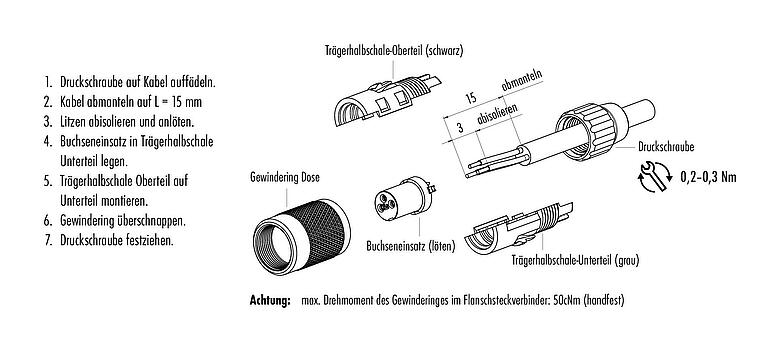 Montageanleitung M9 Kabeldose, Polzahl: 8, 4,0-5,0 mm, ungeschirmt, löten, IP40