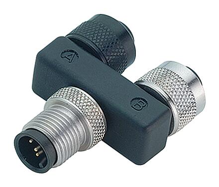 Illustration M12 Twin distributors, Y-distributor, male connector - 2 female connector, Contacts: 5, unshielded, pluggable, IP68, UL 2238