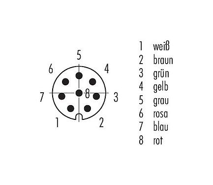 Polbild (Steckseite) 09 3427 00 08 - M8 Flanschstecker, Polzahl: 8, ungeschirmt, Litzen, IP67, M10x0,75