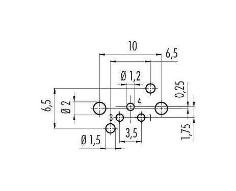 Conductor layout 99 3412 282 03 - M8 Female angled panel mount connector, Contacts: 3, unshielded, THR, IP67, UL 2238