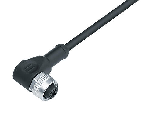 Illustration 77 3434 0000 70004-0200 - M12 Connecteur femelle coudé, Contacts: 4, non blindé, surmoulé sur le câble, IP68, PUR, noir, 4 x 0,34 mm², 2 m